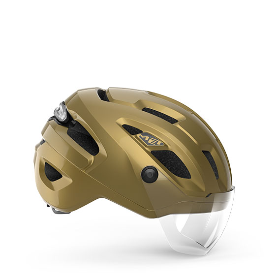 MET Intercity Mips is an E-Bike Urban Helmet with adjustable shield and magnetic light featuring Mips.